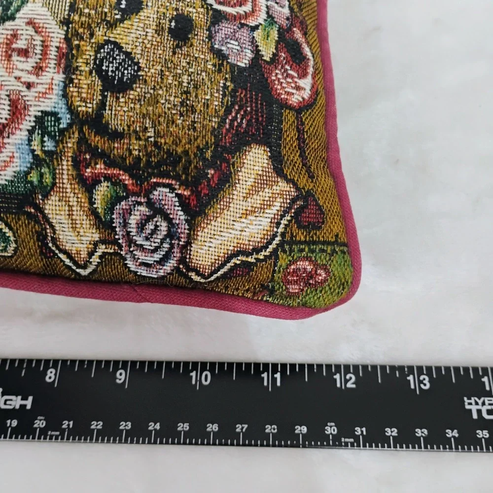 Boyds Bears & Friends Best Friends Tapestry Throw‎ Pillow Teddy Bear Rose 12x7